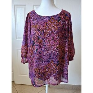 Bob Mackie Womens Blouse Small Dolman Colorful Floral Wearable Art Boho